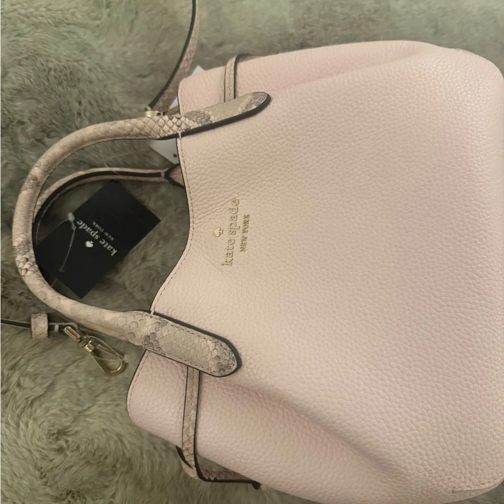 kate spade Pale Pink Pebbled Leather Satchel with Snake-Embossed Trim